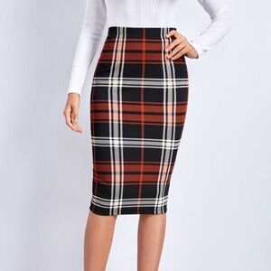 SHEIN Black and Red Knee-Length Pencil Skirt